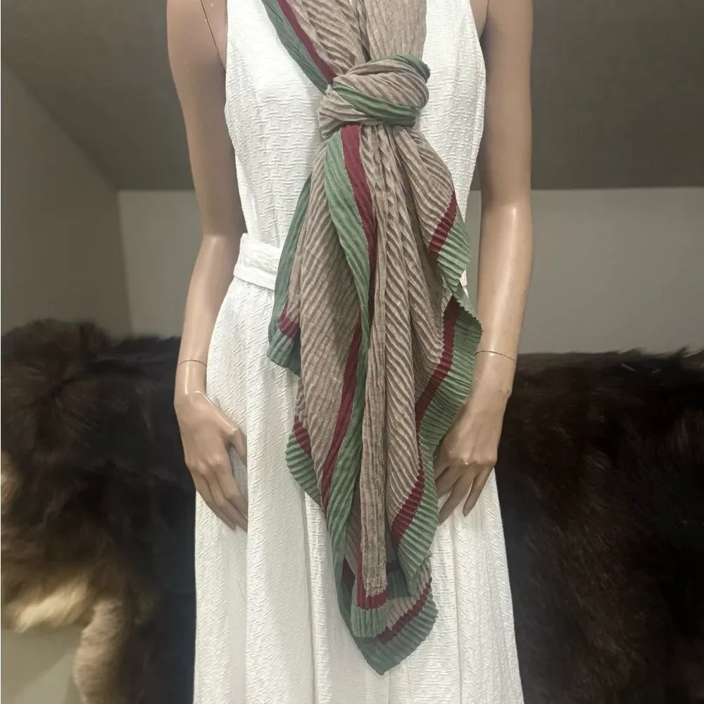 Handmade Boho Style Colorblock Shawl/Wrap With Pleated Textured, Large Size